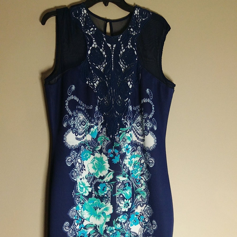 JAX Plus Size Navy Flower Design Dress
